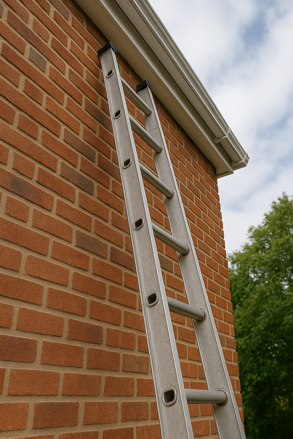 ladder against wall to access gutter